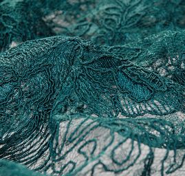 Krajka výšivka na vzorovém tylu tm.zelená