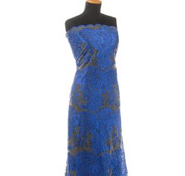 Pružná krajka květinový motiv modrá/tělová