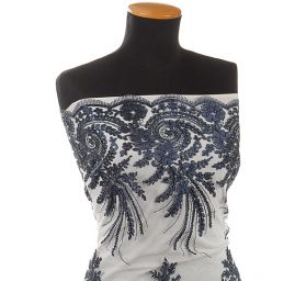 Krajka efektní lurexová výšivka tm.modrá/bílá