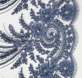 Krajka efektní lurexová výšivka tm.modrá/bílá