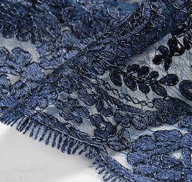 Krajka efektní lurexová výšivka tm. modrá