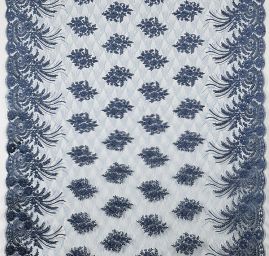 Krajka efektní lurexová výšivka tm. modrá