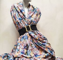 Viskozová šatová látka abstraktní motiv obraz