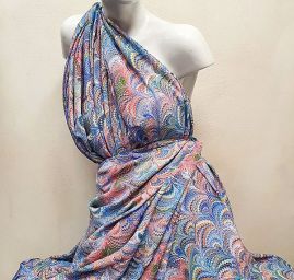 Viskozová šatová látka tisk abstraktní vzor páví peří