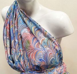 Viskozová šatová látka tisk abstraktní vzor páví peří