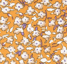 Viskozová šatová látka květy drobné květy okrová