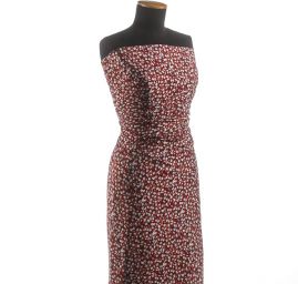 Viskozová šatová látka květy drobné květy malinová