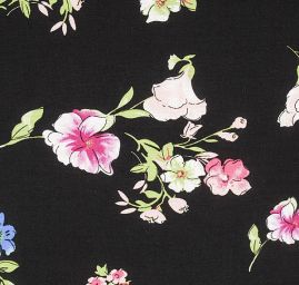Viskozová šatová látka tisk květin černá