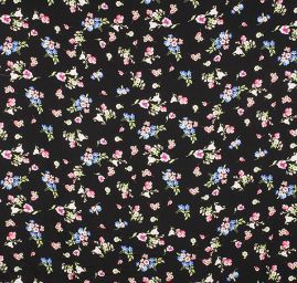 Viskozová šatová látka tisk květin černá