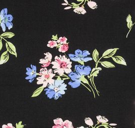 Viskozová šatová látka tisk květin černá