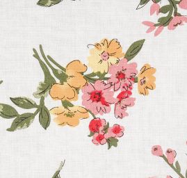 Viskozová šatová látka tisk květin bílá