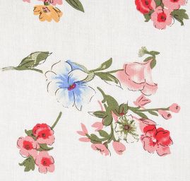 Viskozová šatová látka tisk květin bílá