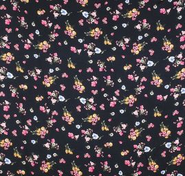 Viskozová šatová látka tisk květin tm.modrá