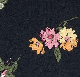 Viskozová šatová látka tisk květin tm.modrá