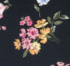 Viskozová šatová látka tisk květin tm.modrá