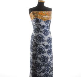 Imitace hedvábí krajkový květinový vzor modrý