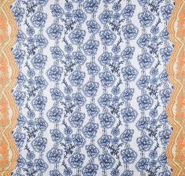 Imitace hedvábí krajkový květinový vzor modrý