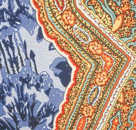 Imitace hedvábí krajkový květinový vzor modrý