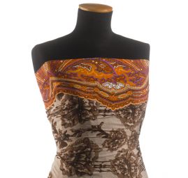 Imitace hedvábí krajkovýkvětinový vzor hnědý