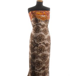 Imitace hedvábí krajkovýkvětinový vzor hnědý