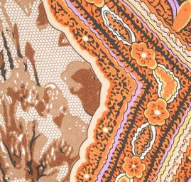 Imitace hedvábí krajkovýkvětinový vzor hnědý