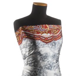 Imitace hedvábí krajkový květinový vzor šedý