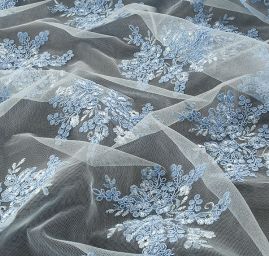 Krajka na hladkém tylu světle modrá II.jakost