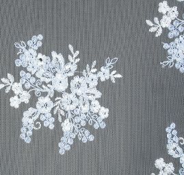 Krajka na hladkém tylu světle modrá II.jakost