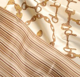 Podšívka jemná tisk polyester proužky hnědá/béžová