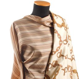 Podšívka jemná tisk polyester proužky hnědá/béžová