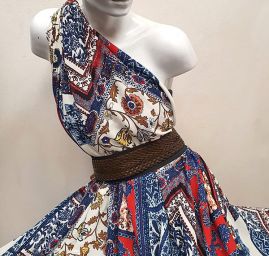 Viskozová šatová látka šátkový vzor modrý