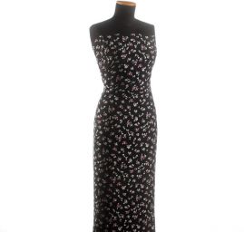 Viskozová šatová látka romantické květy černá