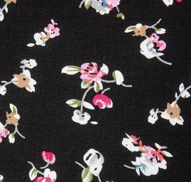 Viskozová šatová látka romantické květy černá