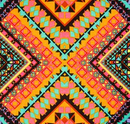 Viskozová šatová látka etno vzor fialovorůžová