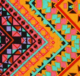 Viskozová šatová látka etno vzor fialovorůžová