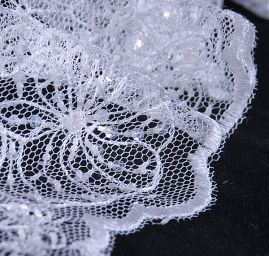 Krajka výšivka na tylu s výšivkou a korálky bílá