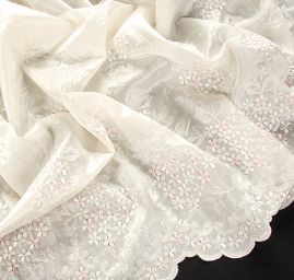 Organza s bordurovou výšivkou smetanová