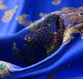 Látka brokát orientální motiv modrá