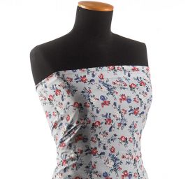 Viskozová šatová látka romantické květy sv.šedá