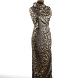 Brokát lamé motiv písma hnědožlutostříbrný