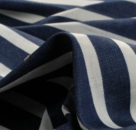 Pružná riflovina pruhy modrá/bílá