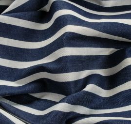 Pružná riflovina pruhy modrá/bílá