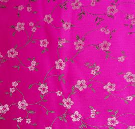 Brokát orientální vzor květů fuchsiový