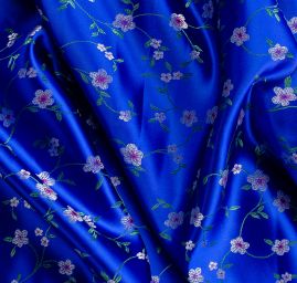 Brokát orientální vzor květů tmavě modrý
