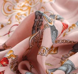 Viskozová šatová látka tisk vzor řemínků, pásků, kabelek