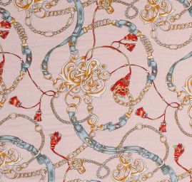 Viskozová šatová látka tisk vzor řemínků, pásků, kabelek