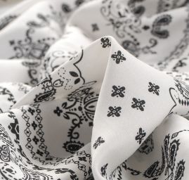 Viskozová šatová látka paisley vzor černá/bílá