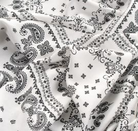 Viskozová šatová látka paisley vzor černá/bílá