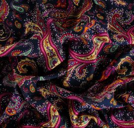 Etamín bavlna kašmírový paisley vzor tm. modrá