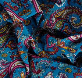 Etamín bavlna kašmírový paisley vzor modrá